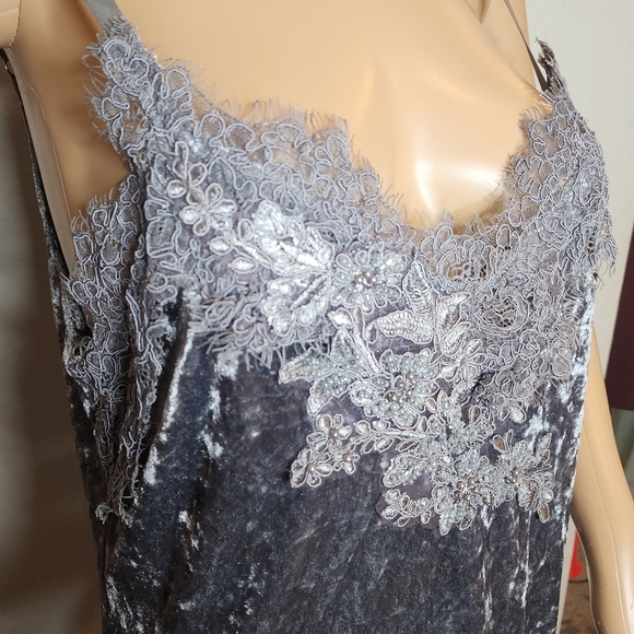 NWT Anthropologie Tessie Grey Velvet Lace Embroidered Sleeveless Slip Dress Sz M - Picture 10 of 16